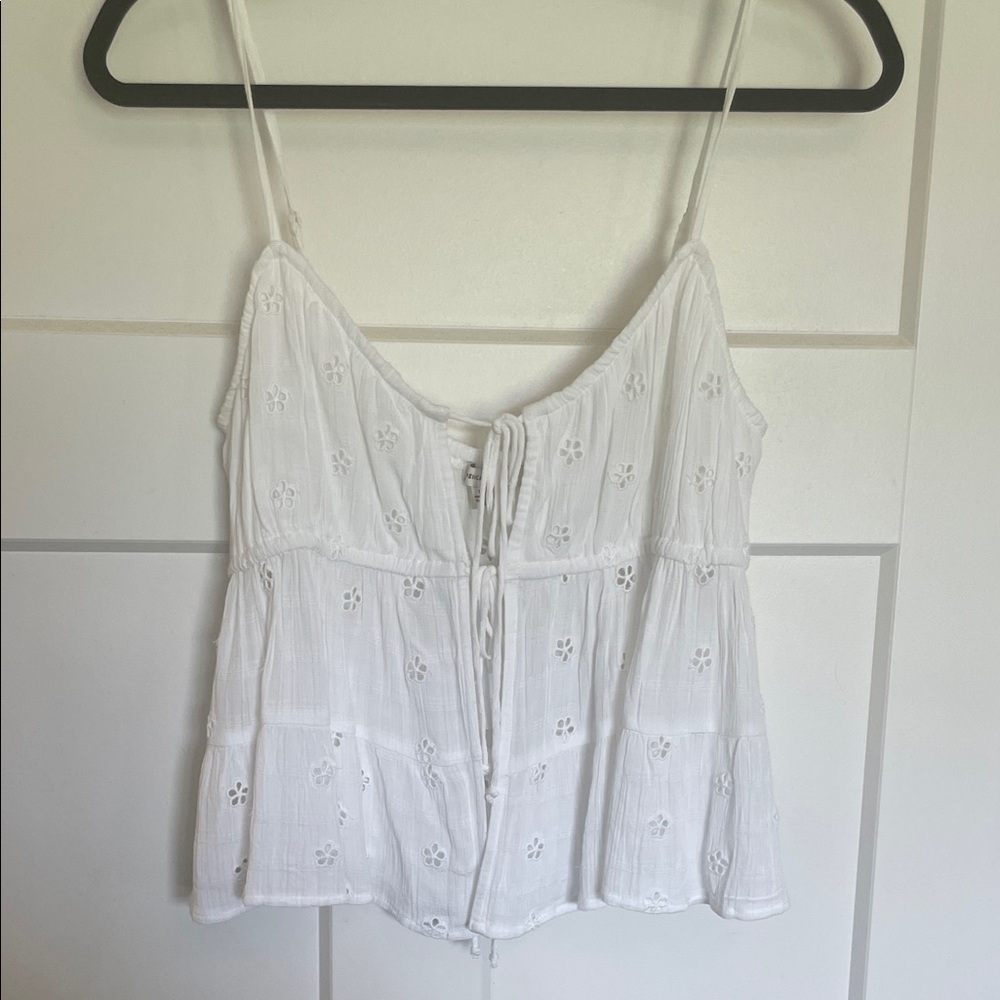 American Eagle Outfitters White Eyelet Front Tie Tank